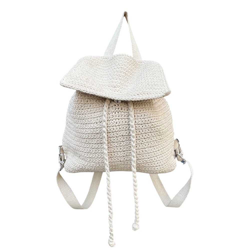 Wild Fable Cream Crochet Backpack Drawstring Boho Knit Bag Off White